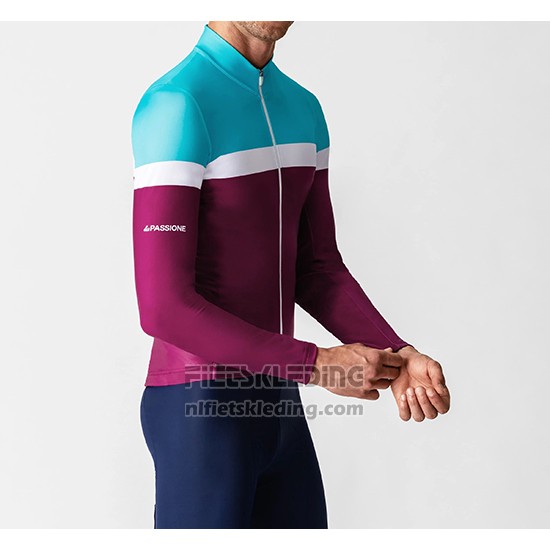 2019 Fietskleding La Passione Blauw Wit Rood Lange Mouwen en Koersbroek